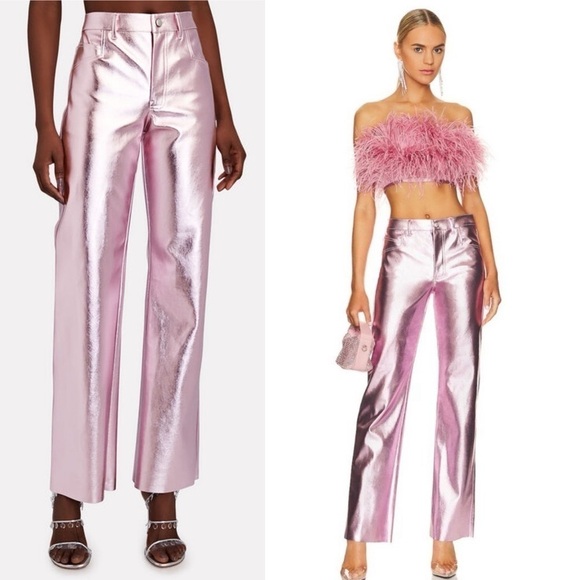 NWT ALIX NYC Jay Vegan Leather Straight-Leg Pants in Pink Size: 8 - Picture 3 of 17